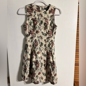 Topshop floral jacquard dress nipped-in waist and flared skirt zip back